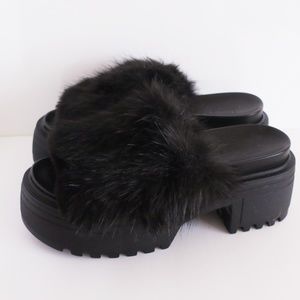 ASOS black furry platform sandals US 7